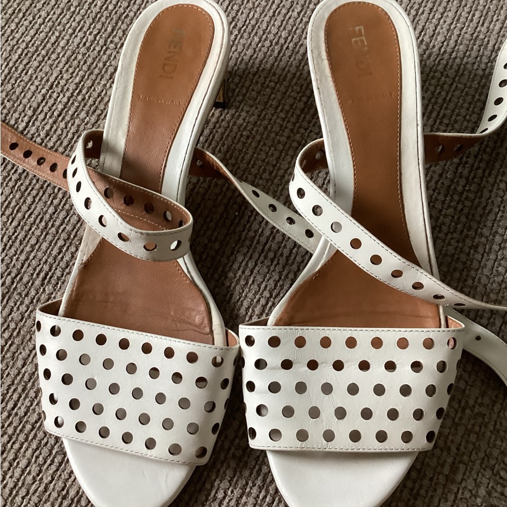 Fendi White and Brown Perforated Heels